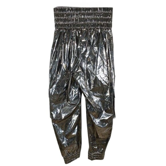 Silver Metallic Cargo High Waist Joggers Pants w D&G, Size 24, Fashion Retro - Picture 2 of 4